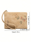 Khaki Short Wallet With Leaf Print