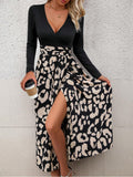 Leopard Print Surplice Neck Wrap Hem Dress