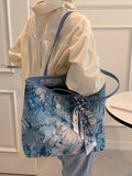 Scarf Decor Floral Pattern Shoulder Tote Bag