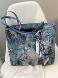 Scarf Decor Floral Pattern Shoulder Tote Bag