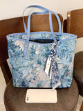 Scarf Decor Floral Pattern Shoulder Tote Bag