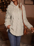 Solid Drawstring Hooded Teddy Sweatshirt