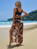 Vcay Tropical Print Bikini Swimsuit With Beach Skirt