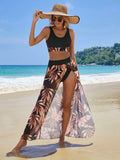 Vcay Tropical Print Bikini Swimsuit With Beach Skirt