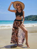 Vcay Tropical Print Bikini Swimsuit With Beach Skirt