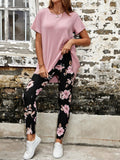 Solid Tee & Floral Print Leggings