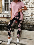 Solid Tee & Floral Print Leggings