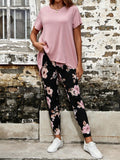 Solid Tee & Floral Print Leggings