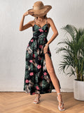 Tropical Print Split Thigh Cami Dress