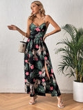 Tropical Print Split Thigh Cami Dress