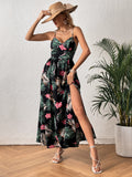 Tropical Print Split Thigh Cami Dress