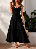 Chiffon Flying Sleeve Ruffle Hem Dress