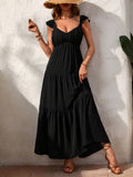 Chiffon Flying Sleeve Ruffle Hem Dress