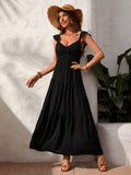 Chiffon Flying Sleeve Ruffle Hem Dress