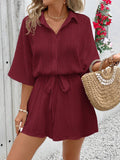 Red Solid Color Batwing Sleeve Jumpsuit