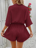 Red Solid Color Batwing Sleeve Jumpsuit