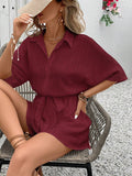 Red Solid Color Batwing Sleeve Jumpsuit