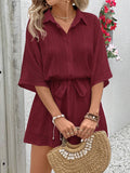 Red Solid Color Batwing Sleeve Jumpsuit