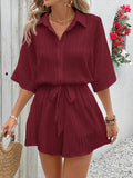 Red Solid Color Batwing Sleeve Jumpsuit