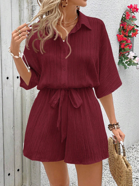 Red Solid Color Batwing Sleeve Jumpsuit