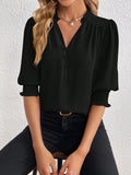 Frill Trim Lantern Sleeve Blouse