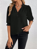 Frill Trim Lantern Sleeve Blouse