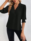 Frill Trim Lantern Sleeve Blouse