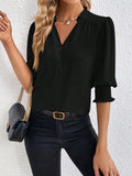 Frill Trim Lantern Sleeve Blouse