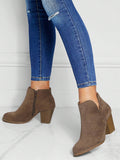 Brown Chunky Heeled Faux Suede Booties