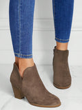 Brown Chunky Heeled Faux Suede Booties