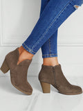 Brown Chunky Heeled Faux Suede Booties