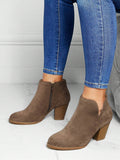 Brown Chunky Heeled Faux Suede Booties