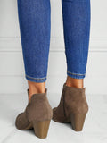 Brown Chunky Heeled Faux Suede Booties