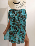 Green Black Tropical Print Swimsuit With Kimono