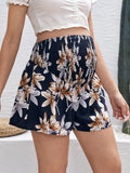 Floral Print Shirred Waist Shorts