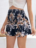 Floral Print Shirred Waist Shorts