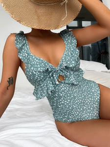 Ditsy Floral Ruffle Cut-out One Piece Swimsuit