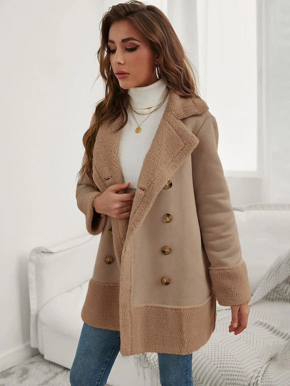 Frenchy Teddy Lined Double Breasted Coat