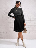 Mock Neck Pleated Hem Nursing Dress