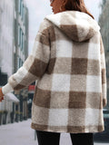 Khaki Buffalo Plaid Hooded Teddy Coat