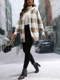 Khaki Buffalo Plaid Hooded Teddy Coat