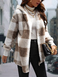 Khaki Buffalo Plaid Hooded Teddy Coat