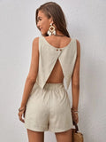 olid Split Back Tank Top & Paperbag Waist Shorts