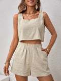 olid Split Back Tank Top & Paperbag Waist Shorts