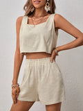 olid Split Back Tank Top & Paperbag Waist Shorts