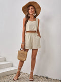 olid Split Back Tank Top & Paperbag Waist Shorts