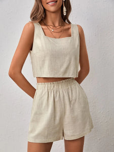 olid Split Back Tank Top & Paperbag Waist Shorts