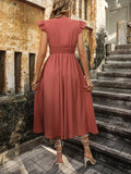 Ruffle Trim Shirred Waist A-line Dress