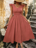 Ruffle Trim Shirred Waist A-line Dress