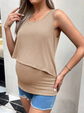 Khaki Ribbed Knit Nursing Tank Top